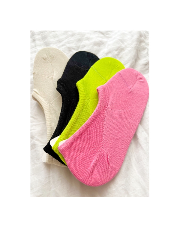 Къси чорапки терлички/ екрю, черно, лайм, розово