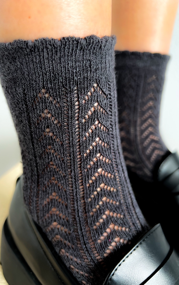 Къси плетени чорапки/ графит