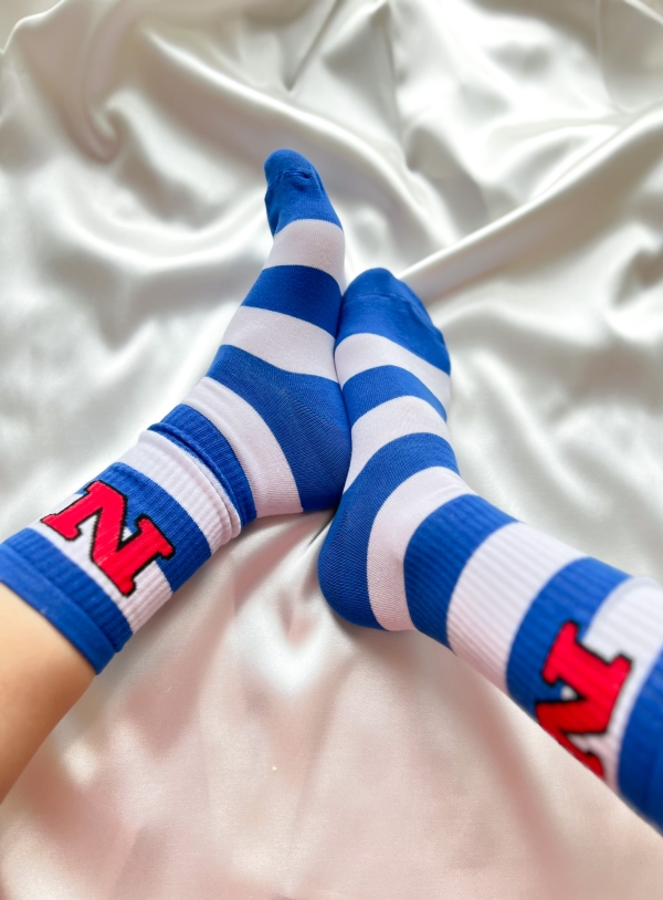 Дамски чорапи/ бяло и синьо райе