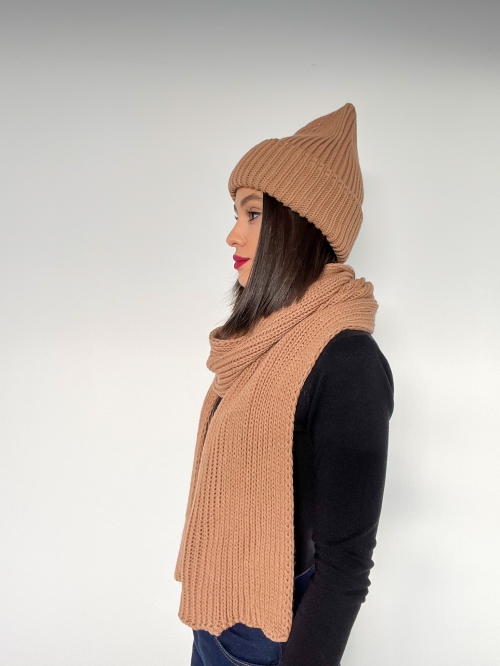 Комплект зимна шапка с шал/ нюд